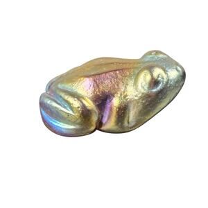 Robert Held Art Glass Iridescent Frog Paperweight Signed RHAG Hand Blown Canada